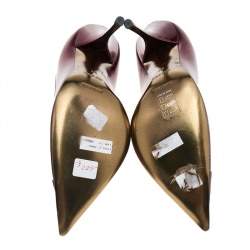 Pre Owned Roberto Cavalli Metallic Burgundy Leather Pointed Toe Pumps Size 37