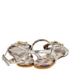 Pre Owned Roberto Cavalli Metallic Gold Leather Flat Sandals Size 35