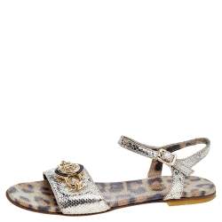 Pre Owned Roberto Cavalli Metallic Gold Leather Flat Sandals Size 35