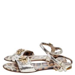 Pre Owned Roberto Cavalli Metallic Gold Leather Flat Sandals Size 35