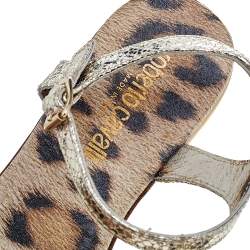 Pre Owned Roberto Cavalli Metallic Gold Leather Flat Sandals Size 35