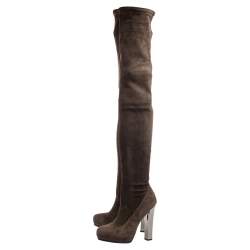 Pre Owned Roberto Cavalli Brown Suede Fold Thigh High Boots Size 37.5