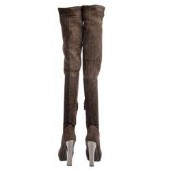 Pre Owned Roberto Cavalli Brown Suede Fold Thigh High Boots Size 37.5