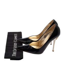 Roberto Cavalli Metallic Black Patent Leather Pointed Toe Pumps Size 38.5