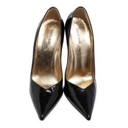 Roberto Cavalli Metallic Black Patent Leather Pointed Toe Pumps Size 38.5