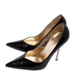 Roberto Cavalli Metallic Black Patent Leather Pointed Toe Pumps Size 38.5