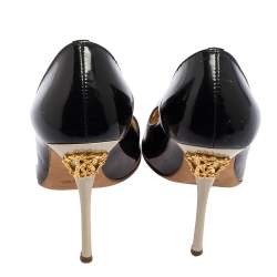 Roberto Cavalli Metallic Black Patent Leather Pointed Toe Pumps Size 38.5