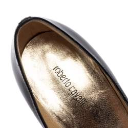 Roberto Cavalli Metallic Black Patent Leather Pointed Toe Pumps Size 38.5