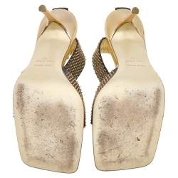 Pre Owned Roberto Cavalli Black Leather Studded Ankle Strap Sandals Size 39