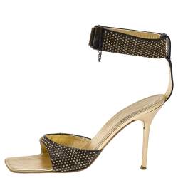 Pre Owned Roberto Cavalli Black Leather Studded Ankle Strap Sandals Size 39