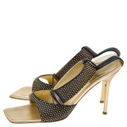 Pre Owned Roberto Cavalli Black Leather Studded Ankle Strap Sandals Size 39