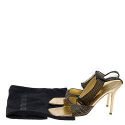 Pre Owned Roberto Cavalli Black Leather Studded Ankle Strap Sandals Size 39