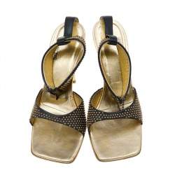 Pre Owned Roberto Cavalli Black Leather Studded Ankle Strap Sandals Size 39