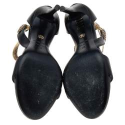 مملوكة مسبقًا صندل روبرتو كافالي سير كاحل تفاصيل ثعبان جلد أسود مقاس 38