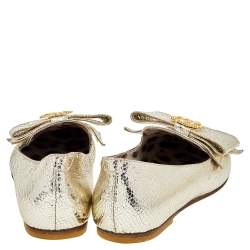 Pre Owned Roberto Cavalli Metallic Gold Python Effect Leather Metal Logo Slip On Loafers Size 37