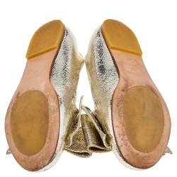 Pre Owned Roberto Cavalli Metallic Gold Python Effect Leather Metal Logo Slip On Loafers Size 37