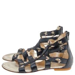 Pre Owned Roberto Cavalli Black Leather Embellished Sandals Size 35