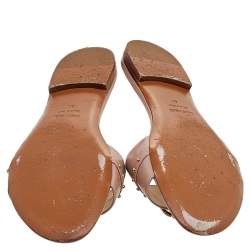 Pre Owned Roberto Cavalli Beige Leather Logo Plaque Flat Slides Size 40