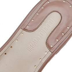 Pre Owned Roberto Cavalli Beige Leather Logo Plaque Flat Slides Size 40