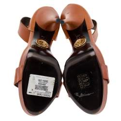 مملوكة مسبقًا Roberto Cavalli Brown Leather Ankle Cuff Platform Sandals Size 38