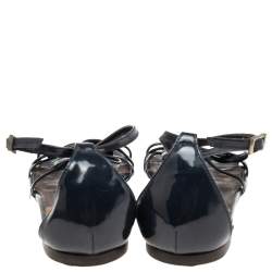 Pre Owned Roberto Cavalli Navy Blue Leather Strappy Flat Sandals Size 38