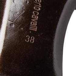 Pre Owned Roberto Cavalli Navy Blue Leather Strappy Flat Sandals Size 38