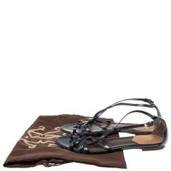 Pre Owned Roberto Cavalli Navy Blue Leather Strappy Flat Sandals Size 38