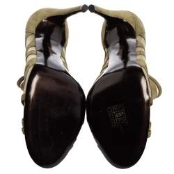 Pre Owned Roberto Cavalli Olive Green Suede and Mesh Open-Toe Ankle Booties Size 38