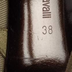 Pre Owned Roberto Cavalli Olive Green Suede and Mesh Open-Toe Ankle Booties Size 38