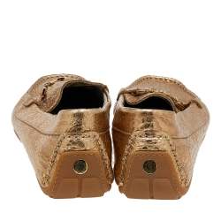 Roberto Cavalli Metallic Gold Iridescent Effect Leather Embellished Slip On Loafers Size 39