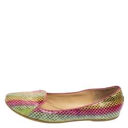 Pre Owned Roberto Cavalli Tri-Color Python Leather Ballet Flats Size 38