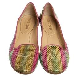 Pre Owned Roberto Cavalli Tri-Color Python Leather Ballet Flats Size 38
