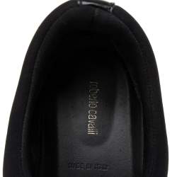 Pre Owned Roberto Cavalli Black Nylon Crystal Embellished Slip On Sneakers Size 38