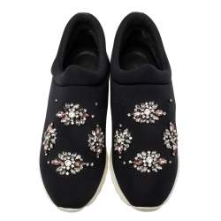 Pre Owned Roberto Cavalli Black Nylon Crystal Embellished Slip On Sneakers Size 38