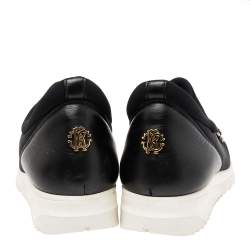 Pre Owned Roberto Cavalli Black Nylon Crystal Embellished Slip On Sneakers Size 38