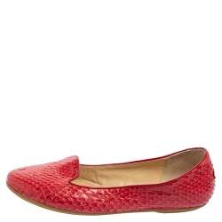 Pre Owned Roberto Cavalli Red Python Leather Smoking Slippers Size 38