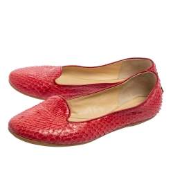 Pre Owned Roberto Cavalli Red Python Leather Smoking Slippers Size 38