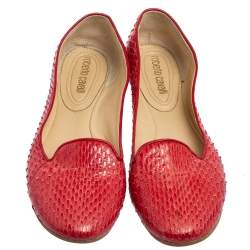 Pre Owned Roberto Cavalli Red Python Leather Smoking Slippers Size 38