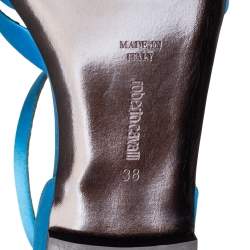  مملوكة مسبقًا Roberto Cavalli Blue Satin Embellished Flat Sandals Size 38