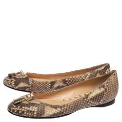 Pre Owned Roberto Cavalli Beige/Brown Python Leather Padlock Ballet Flats Size 38