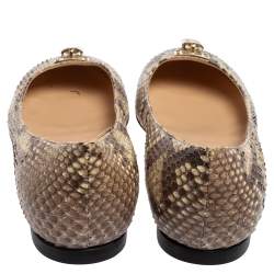 Pre Owned Roberto Cavalli Beige/Brown Python Leather Padlock Ballet Flats Size 38