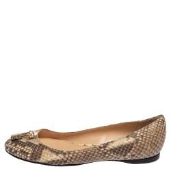 Pre Owned Roberto Cavalli Beige/Brown Python Leather Padlock Ballet Flats Size 38