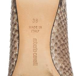 Pre Owned Roberto Cavalli Beige/Brown Python Leather Padlock Ballet Flats Size 38