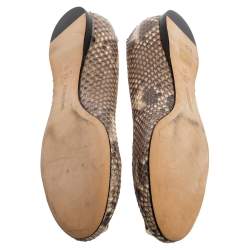 Pre Owned Roberto Cavalli Beige/Brown Python Leather Padlock Ballet Flats Size 38