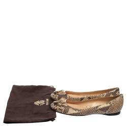 Pre Owned Roberto Cavalli Beige/Brown Python Leather Padlock Ballet Flats Size 38
