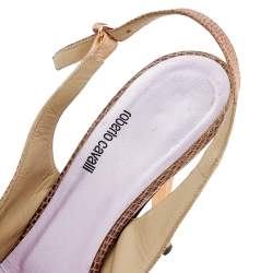 Pre Owned Roberto Cavalli Bronze Lizard Print Satin Pointed Toe Slingback Sandals Size 40