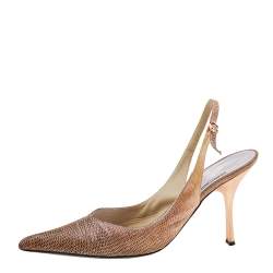 Pre Owned Roberto Cavalli Bronze Lizard Print Satin Pointed Toe Slingback Sandals Size 40