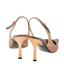 Pre Owned Roberto Cavalli Bronze Lizard Print Satin Pointed Toe Slingback Sandals Size 40