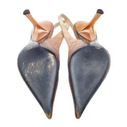 Pre Owned Roberto Cavalli Bronze Lizard Print Satin Pointed Toe Slingback Sandals Size 40