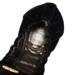 Pre Owned Roberto Cavalli Black Velvet Scrunch Ballet Flats Size 38